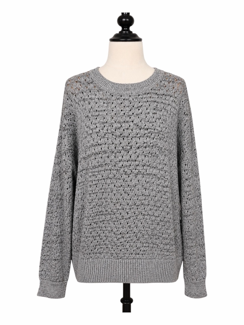 LOFT Marled Gray Pointelle Knit Sweater XL Lightweight Cozy Pullover